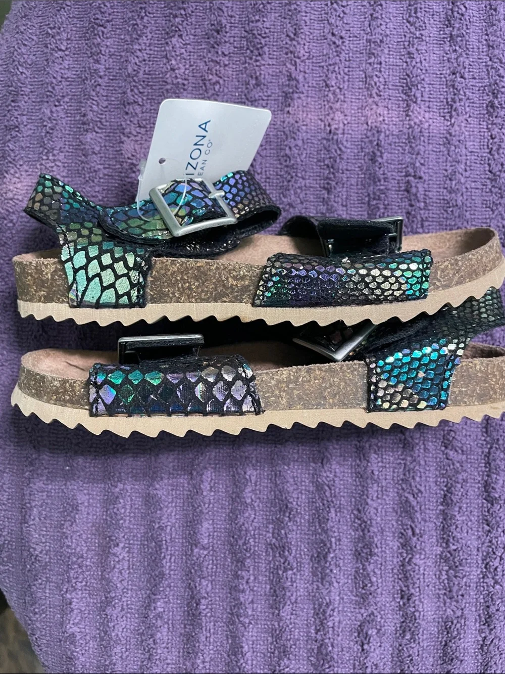 Arizona Jean Company Kids Iridescent Multicolor Snake-Print Buckle Sandals